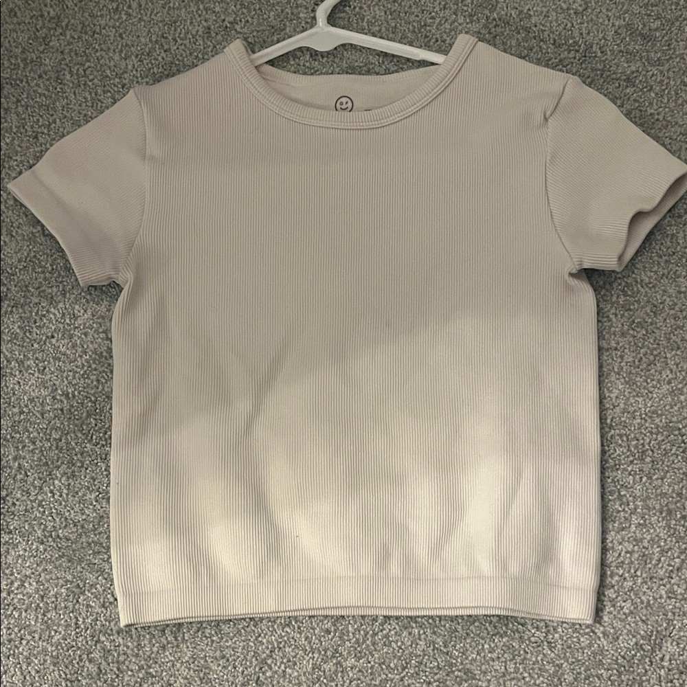 Gilly Hicks Light Beige Ribbed Short Sleeve Tee